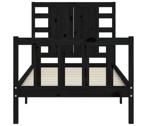 Estructura de cama con cabecero madera maciza negro