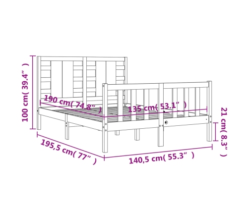 Estructura cama de matrimonio con cabecero madera maciza blanco