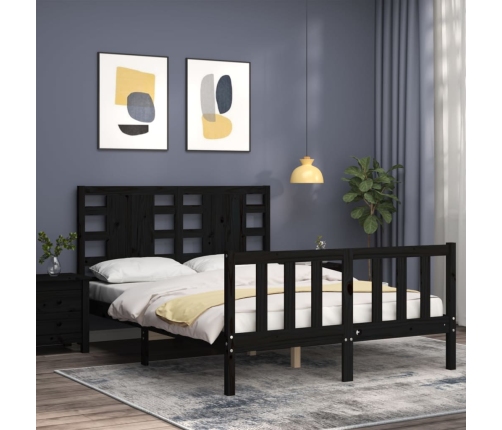 Estructura cama de matrimonio con cabecero madera maciza negro