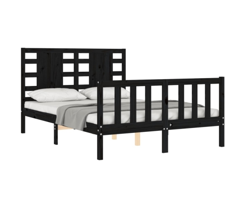 Estructura cama de matrimonio con cabecero madera maciza negro