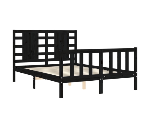 Estructura cama de matrimonio con cabecero madera maciza negro