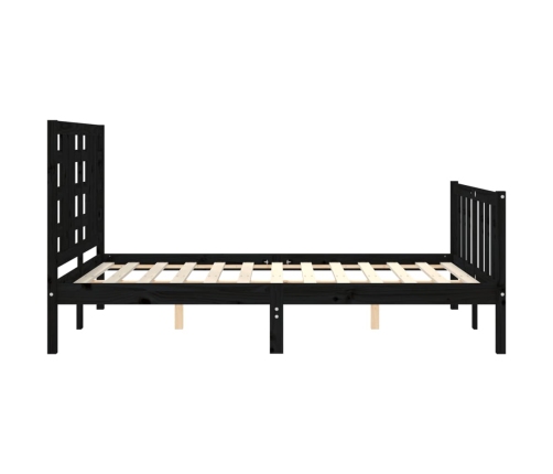 Estructura cama de matrimonio con cabecero madera maciza negro