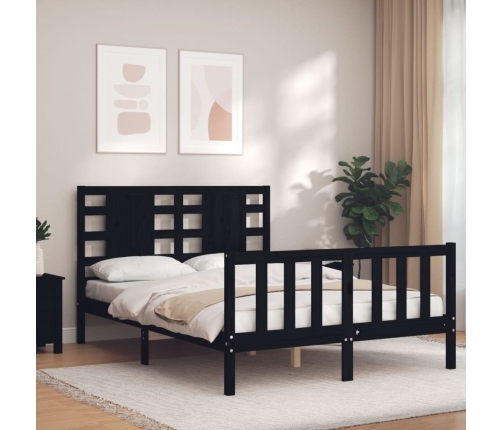 Estructura cama de matrimonio con cabecero madera maciza negro