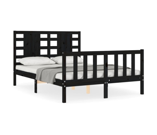 Estructura de cama con cabecero madera maciza negro 140x190 cm