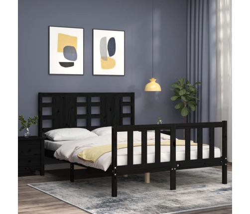 Estructura de cama con cabecero madera maciza negro 140x190 cm