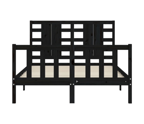 Estructura de cama con cabecero madera maciza negro 140x190 cm