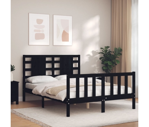 Estructura de cama con cabecero madera maciza negro 140x190 cm