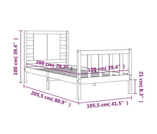 Estructura de cama con cabecero madera maciza negro 100x200 cm