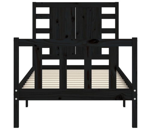 Estructura de cama con cabecero madera maciza negro 100x200 cm