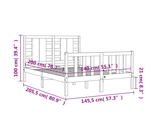 Estructura de cama con cabecero madera maciza negro 140x200 cm