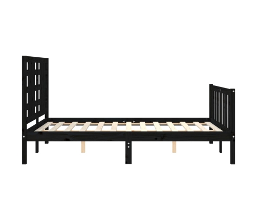 Estructura de cama con cabecero madera maciza negro 140x200 cm