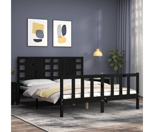 Estructura de cama con cabecero madera maciza negro 160x200 cm