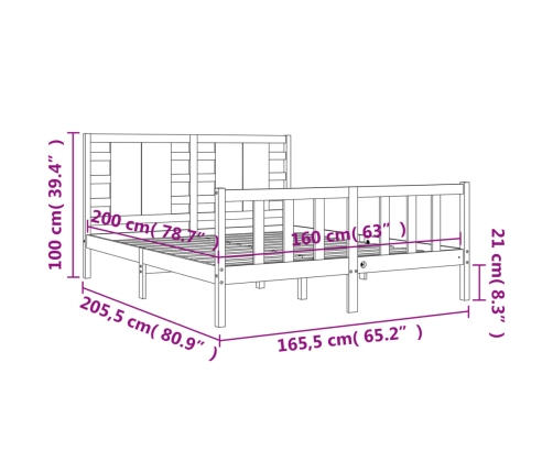 Estructura de cama con cabecero madera maciza negro 160x200 cm