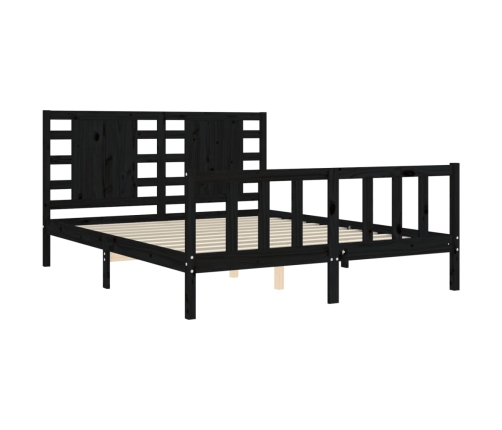 Estructura de cama con cabecero madera maciza negro 160x200 cm