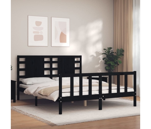 Estructura de cama con cabecero madera maciza negro 160x200 cm