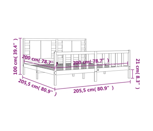 Estructura de cama sin colchón madera maciza de pino 200x200 cm