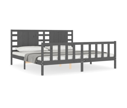 Estructura de cama con cabecero madera maciza gris 200x200cm