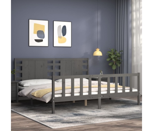 Estructura de cama con cabecero madera maciza gris 200x200cm