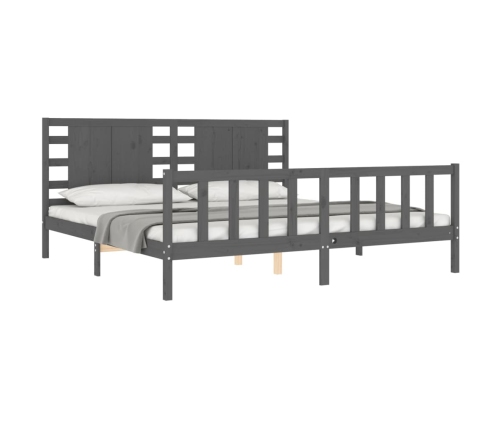 Estructura de cama con cabecero madera maciza gris 200x200cm