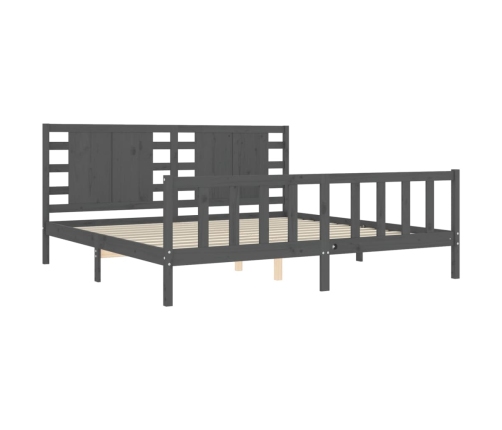 Estructura de cama con cabecero madera maciza gris 200x200cm