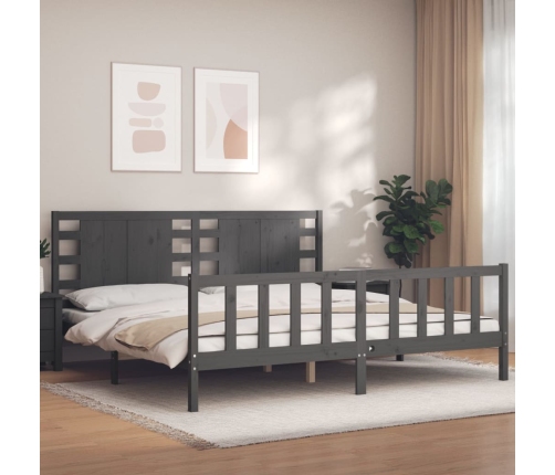 Estructura de cama con cabecero madera maciza gris 200x200cm