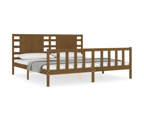 Estructura cama y cabecero madera maciza marrón miel 200x200 cm