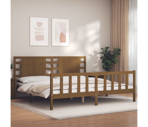 Estructura cama y cabecero madera maciza marrón miel 200x200 cm