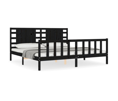 Estructura de cama con cabecero madera maciza negro 200x200 cm