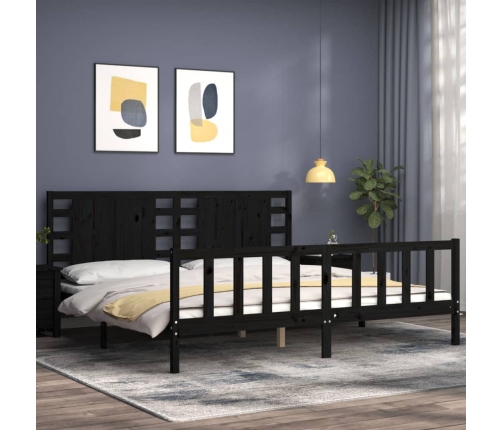 Estructura de cama con cabecero madera maciza negro 200x200 cm