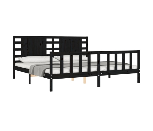 Estructura de cama con cabecero madera maciza negro 200x200 cm