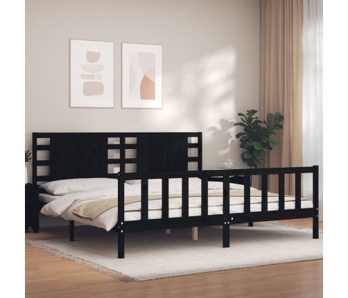 Estructura de cama con cabecero madera maciza negro 200x200 cm