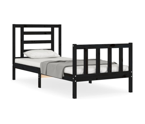 Estructura de cama individual con cabecero madera maciza negro