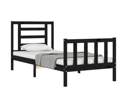 Estructura de cama individual con cabecero madera maciza negro