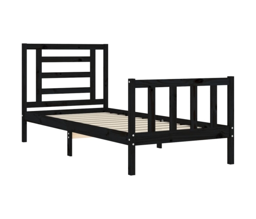 Estructura de cama individual con cabecero madera maciza negro