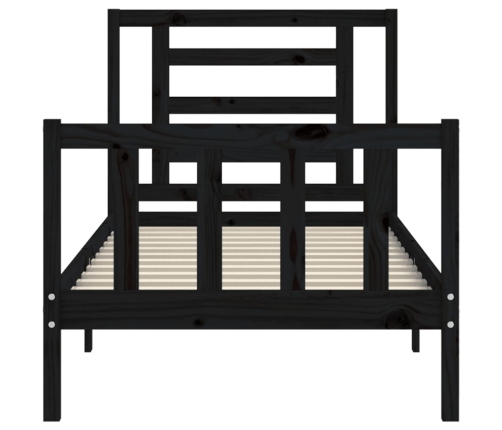 Estructura de cama individual con cabecero madera maciza negro