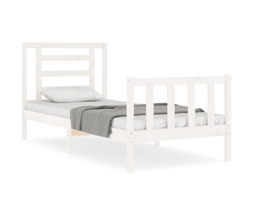 Estructura de cama con cabecero madera maciza blanco