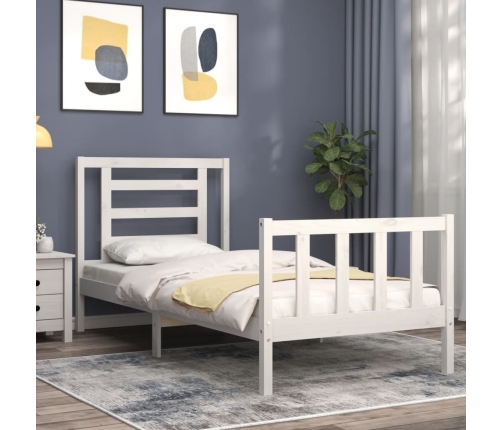 Estructura de cama con cabecero madera maciza blanco