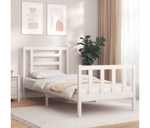 Estructura de cama con cabecero madera maciza blanco