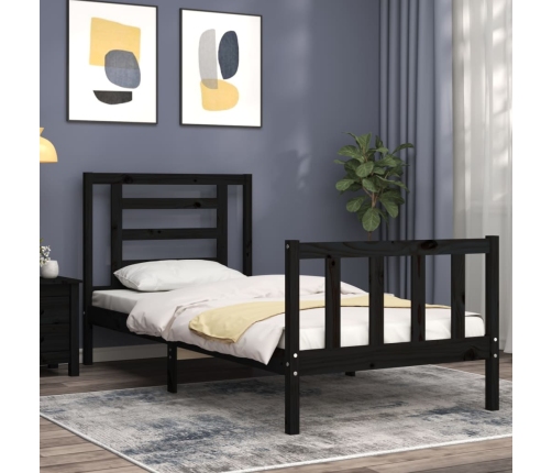 Estructura de cama con cabecero madera maciza negro