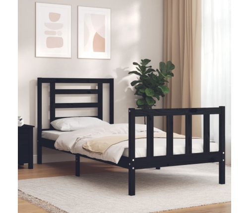 Estructura de cama con cabecero madera maciza negro