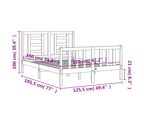 Estructura de cama de matrimonio con cabecero madera maciza