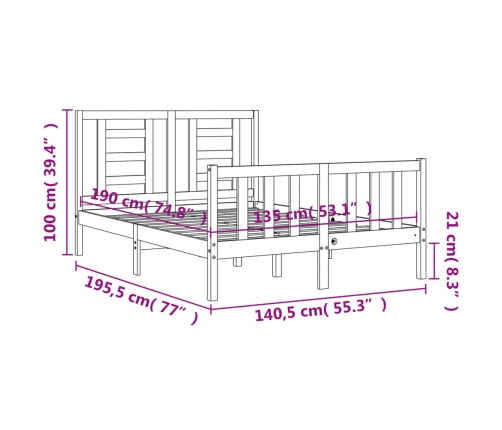 Estructura cama de matrimonio con cabecero madera maciza blanco