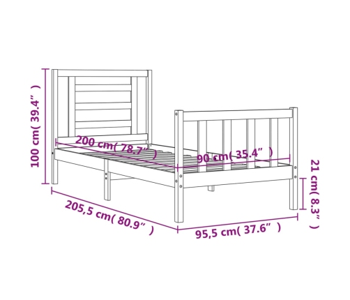 Estructura de cama sin colchón madera maciza de pino 90x200 cm