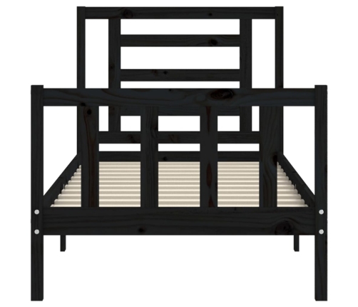 Estructura de cama con cabecero madera maciza negro 90x200 cm