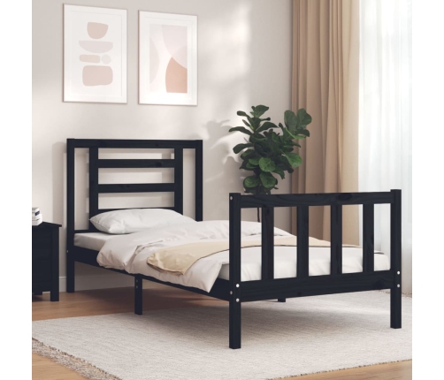 Estructura de cama con cabecero madera maciza negro 90x200 cm