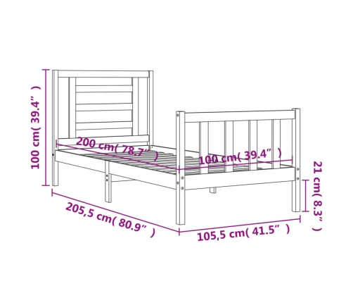 Estructura cama sin colchón madera maciza pino blanca 100x200cm