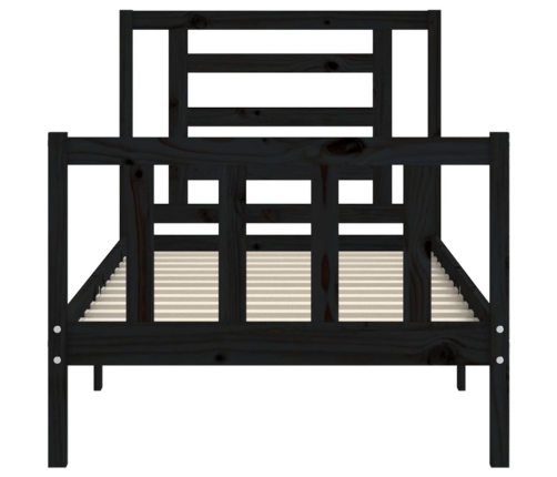 Estructura de cama con cabecero madera maciza negro 100x200 cm