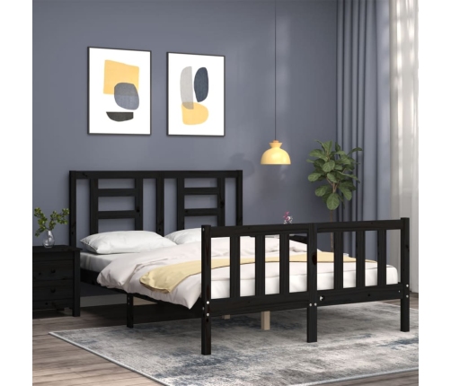 Estructura de cama con cabecero madera maciza negro 120x200 cm