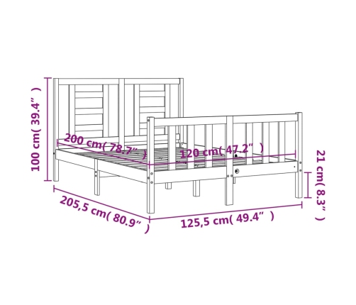 Estructura de cama con cabecero madera maciza negro 120x200 cm