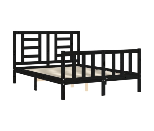 Estructura de cama con cabecero madera maciza negro 120x200 cm